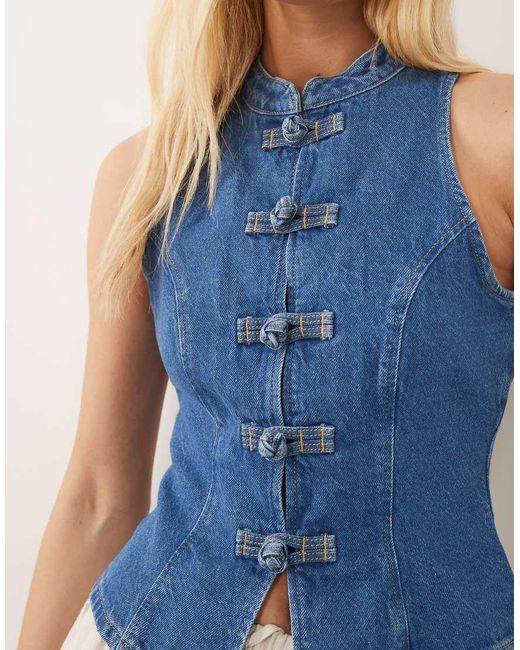 ASOS Blue Mandarin Collar Denim Top