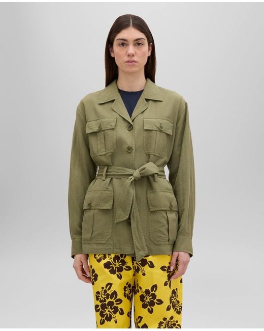 Aspesi Green Saharajacke Aus Baumwolle, Leinen Und Lyocell