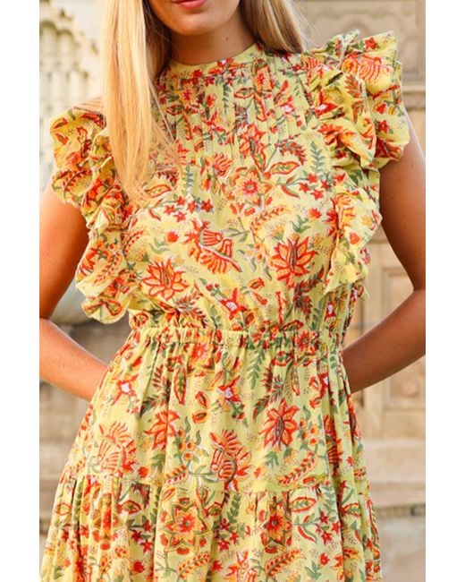 Aspiga Green Sustainable Rose Frill Maxi Backless Dress Wedding Guest Occasion 100% Cotton Cotton