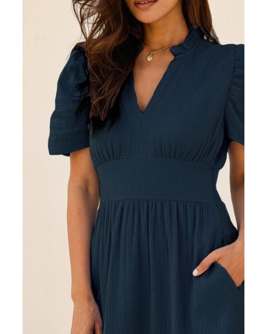 Aspiga Blue Ladies Sustainable Esha Cheesecloth Cotton Dress