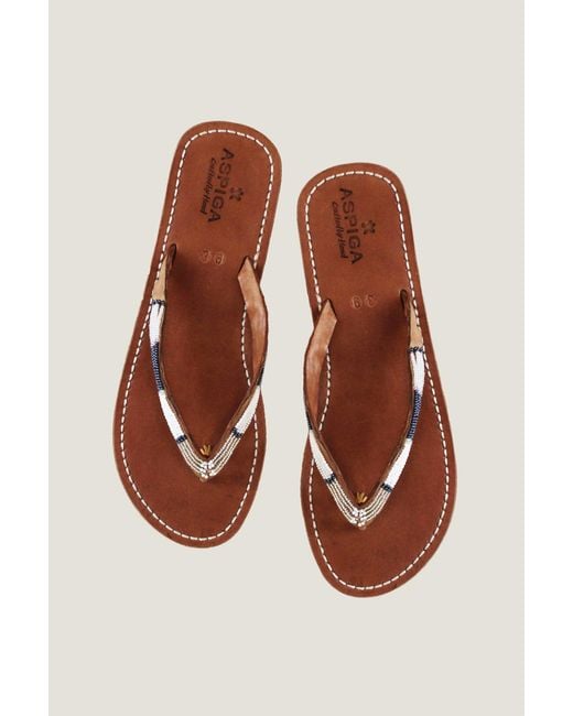 Aspiga Brown Sustainable Kenyan Beaded Naisha Sandals Leather And Glass Beaded