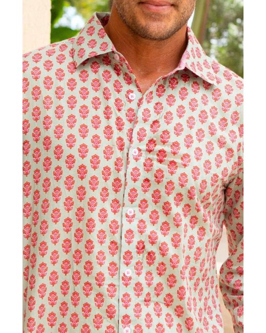Aspiga Pink Sustainable Printed Cotton Shirt Azalea Pattern for men