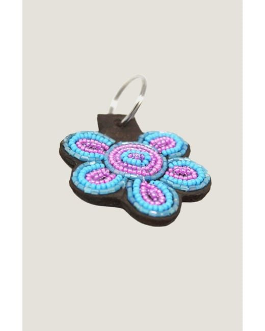Aspiga Blue Sustainable Kenyan Beaded Flower Keyring Leather And Glass