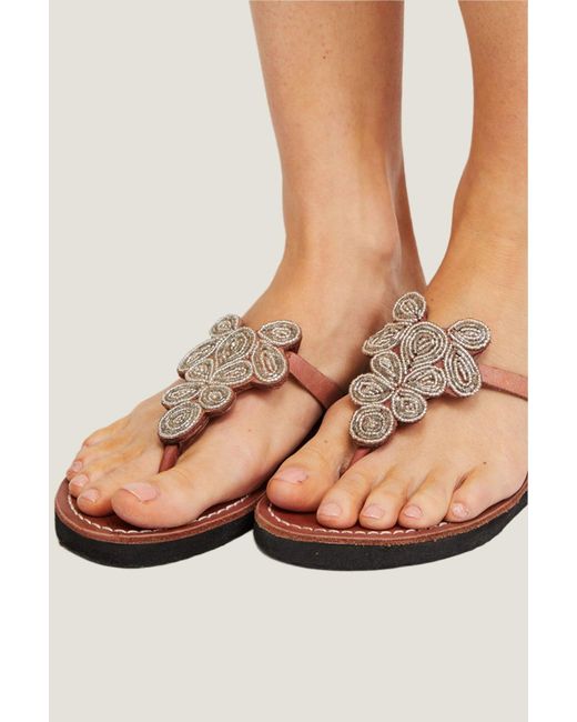 Aspiga Brown Sustainable Mia Kenyan Beaded Heel Sandals Leather And Glass Beads