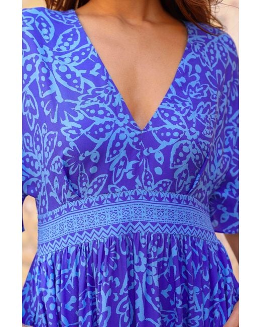 Aspiga Blue Ladies Sustainable Lena Dress Ecovero Summer Holiday Short Sleeve V Neck