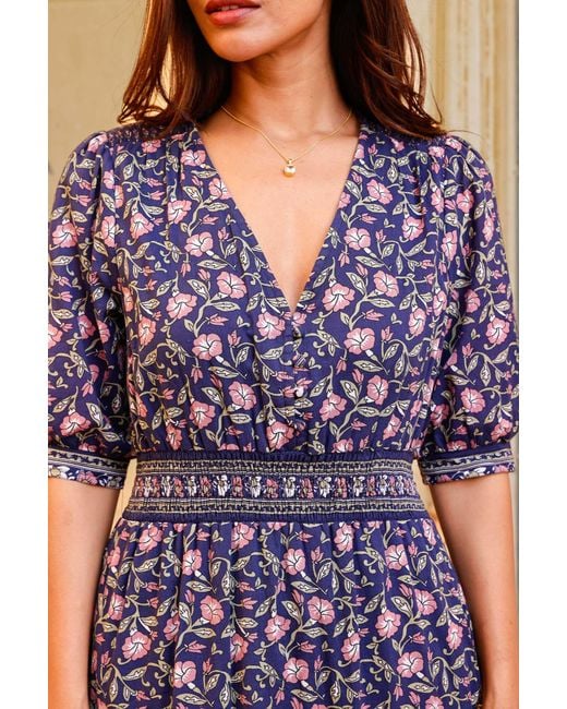 Aspiga Blue Ladies Sustainable Billie Short Sleeve Organic Cotton Summer Holiday Wedding Guest Evening Dress