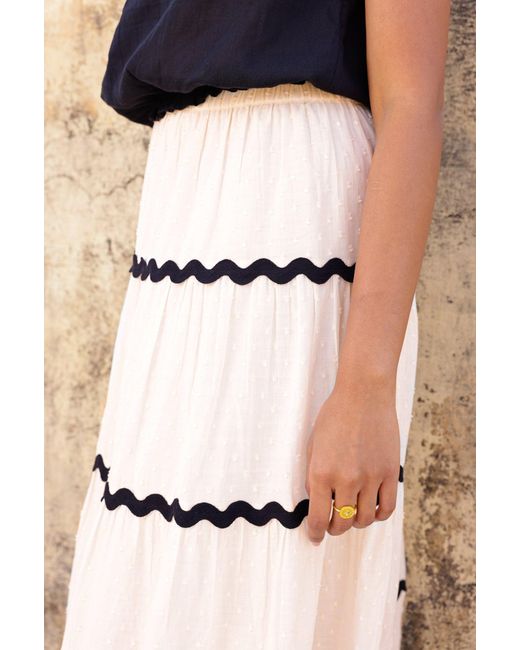 Aspiga Natural Ladies Sustainable Organic Cotton Dobby Ric Rac Skirt Vintage Cream And Stripes Summer Holiday