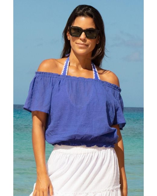 Aspiga Blue Ilana Frill Organic Cotton Gauze Top