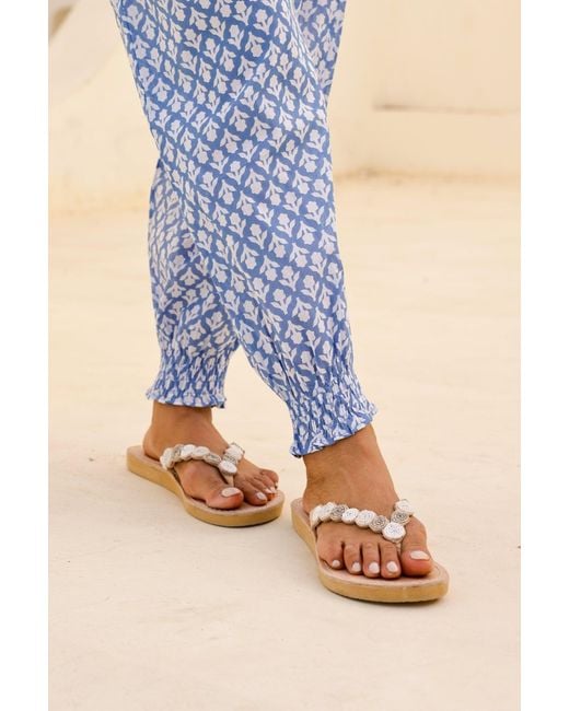 Aspiga Natural Ladies Sustainable Kenyan Beaded Mini Disc Sandals Leather And Glass Beads