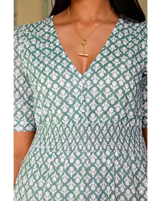 Aspiga Yellow Ladies Sustainable Billie Short Sleeve Organic Cotton Summer Evening Dress Sage