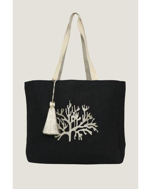 Aspiga Black Ladies Sustainable Coral Summer Beach Bag Jute