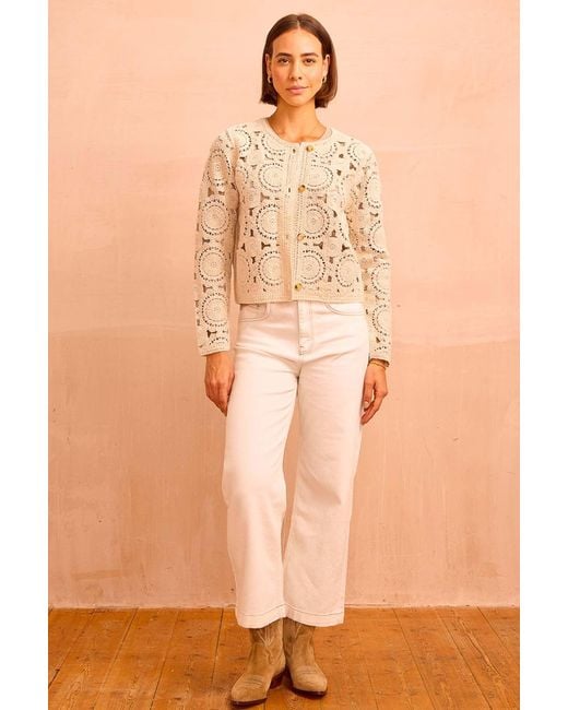 Aspiga Brown Ladies Sustainable Wide Leg Cropped Jeans Ecru Cream