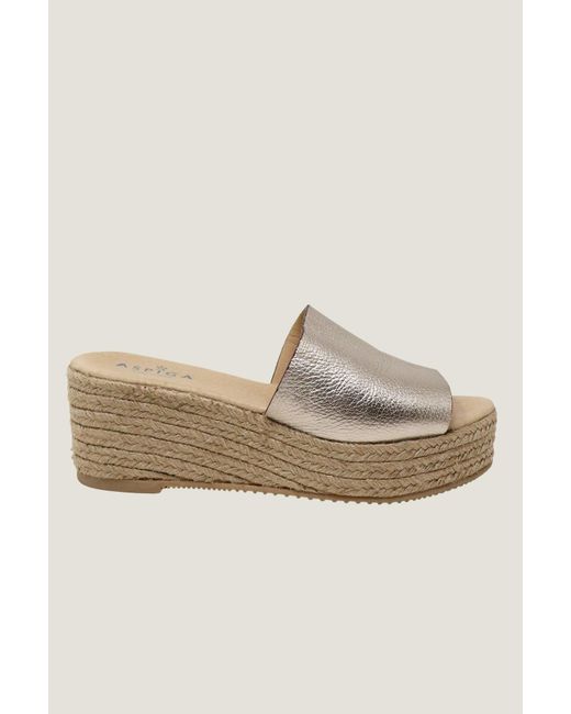 Maypol Natural Aspiga Ladies Ethical Handmade Laura Mule Mid Heel Wedge Open Toe Espadrilles Sandal