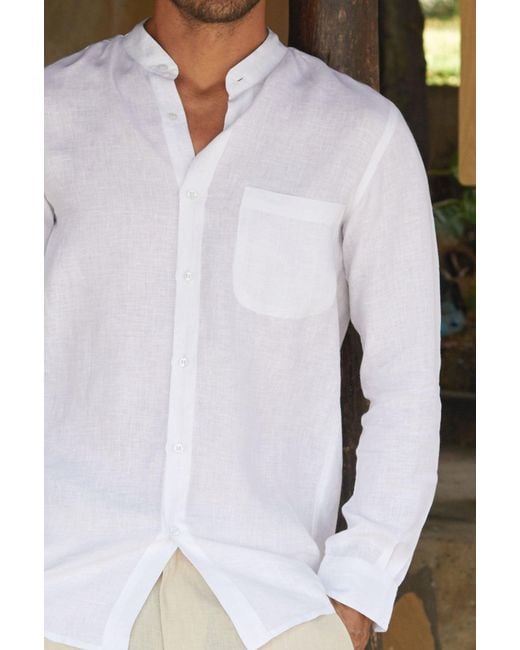 Aspiga White Sustainable Linen Nehru Collar Holiday Shirt Summer Holiday for men