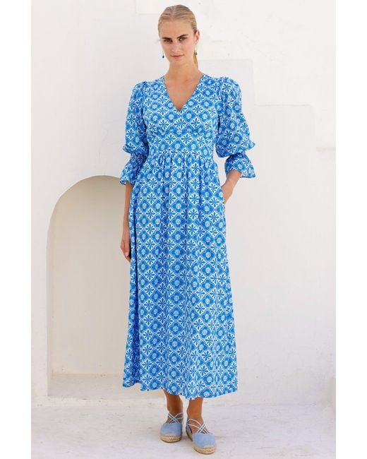 Aspiga Blue Sustainable Chloe Thin Dress Summer Holiday 100% Cotton