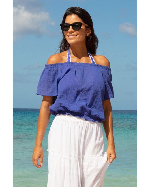 Aspiga Blue Ilana Frill Organic Cotton Gauze Top