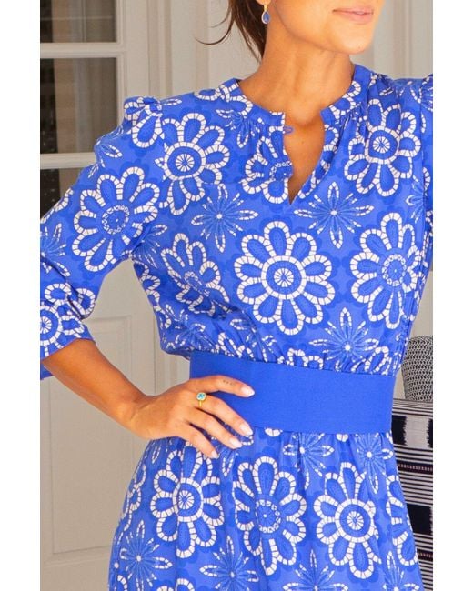 Aspiga Blue Sustainable Maeve Ecovero Viscose Summer Holiday Wedding Guest Evening Dress Floral Printed