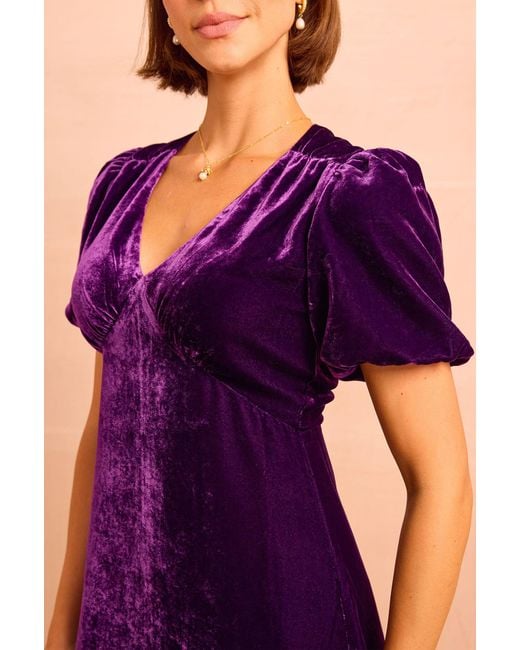 Aspiga Purple Aimie Velvet Short Sleeve Viscose Dress Autumn Winter Graduation