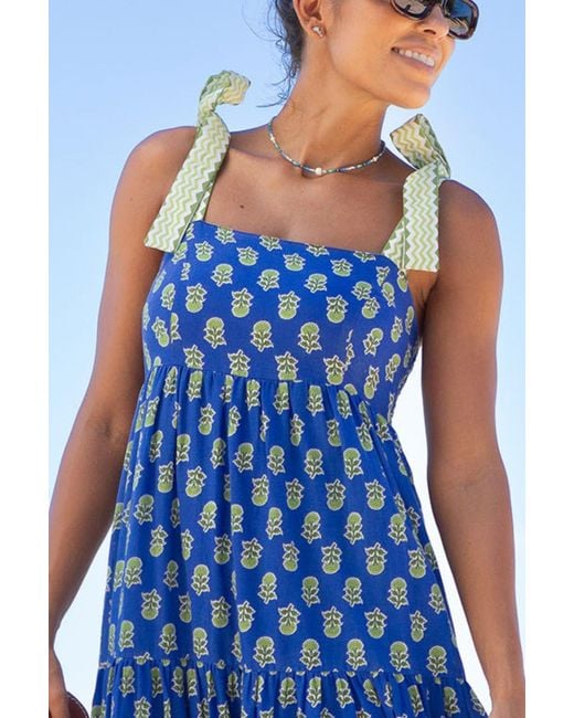 Aspiga Blue Ladies Sustainable Tabitha Printed Cotton Maxi Strap Dress Summer Holiday Wedding Guest Odisha Print