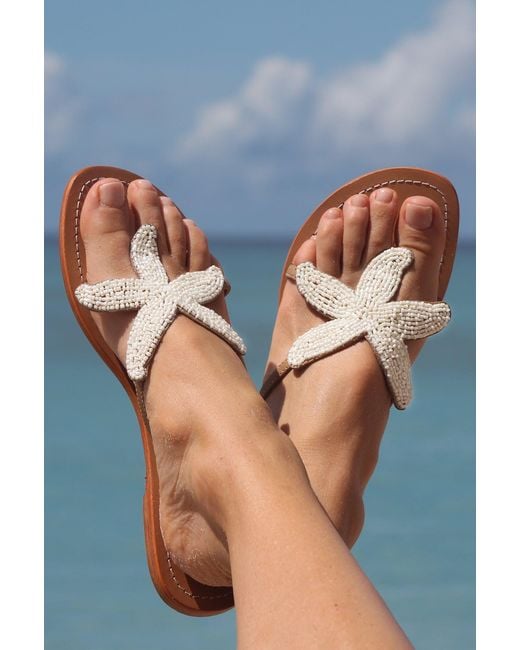 Aspiga Natural Ladies Sustainable Kenyan Beaded Starfish Sandals Summer Holiday Flip Flops