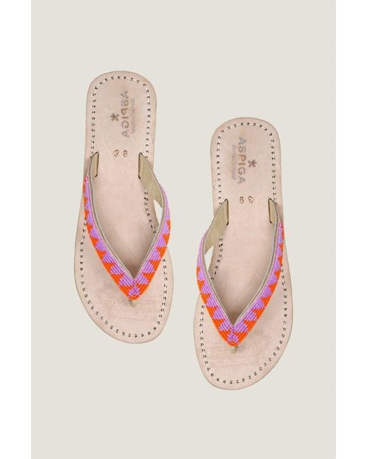Aspiga Pink Ladies Sustainable Kenyan Beaded Ziggy Sandals Leather And Glass Beads Sandals Summer Flip Flops
