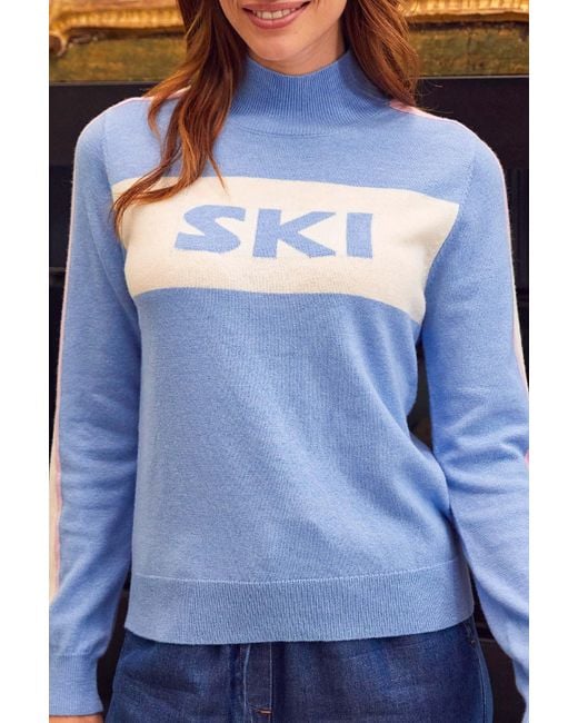 Aspiga Blue Ladies Sustainable Ski Slim Funnel Neck Jumper Merino Wool Serene