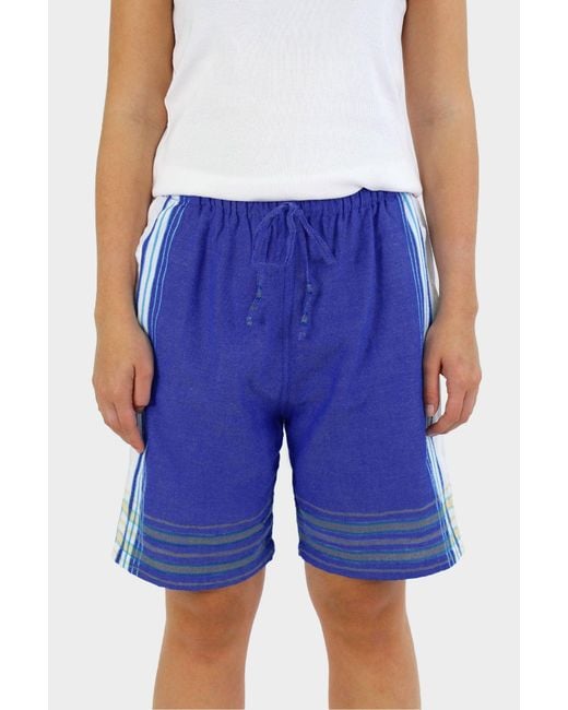 Aspiga Blue Sustainable Kenyan Kikoy Shorts/ Stripe 100% Cotton
