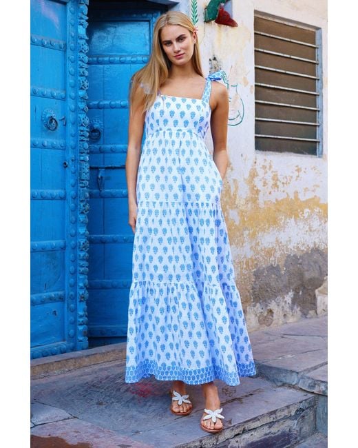 Aspiga Blue Ladies Sustainable Cotton Tabitha Maxi Strap Dress Summer Holiday Pineapple Pattern Xxs-Xl
