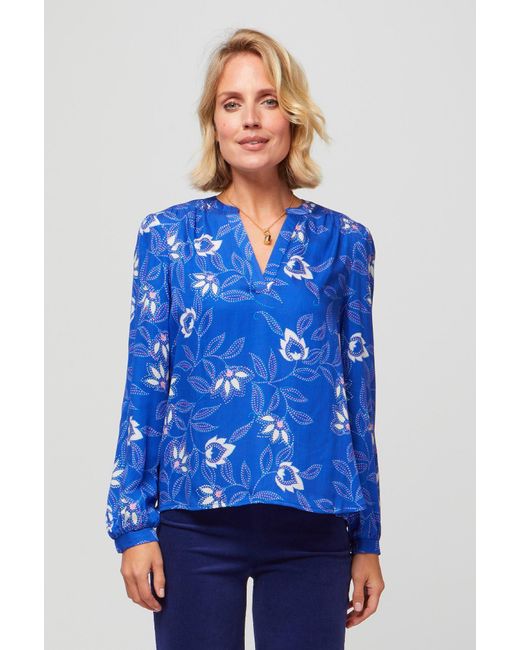Aspiga Blue Ladies Ethical Olivia Blouse Tencel Satin Floral