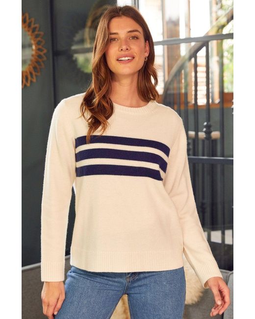 Aspiga Black Ladies Sustainable Cali Jumper Cream Stripe Crew Neck