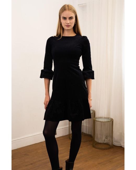 Aspiga Black Ladies Sustainable Victoria Mini Stretch Cotton Corduroy Dress