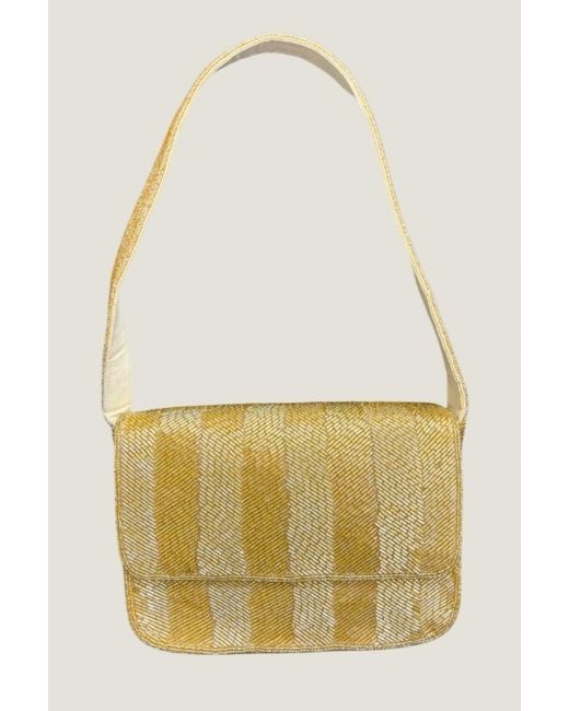 Aspiga Natural Ladies Sustainable Beaded Crossbody Shoulder Bag Jute Stripe