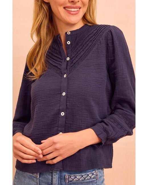 Aspiga Purple Sustainable Chevron Lace Organic Cotton Cheesecloth Shirt