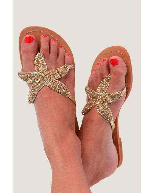 Aspiga Metallic Ladies Sustainable Kenyan Beaded Starfish Sandals Summer Flip Flops