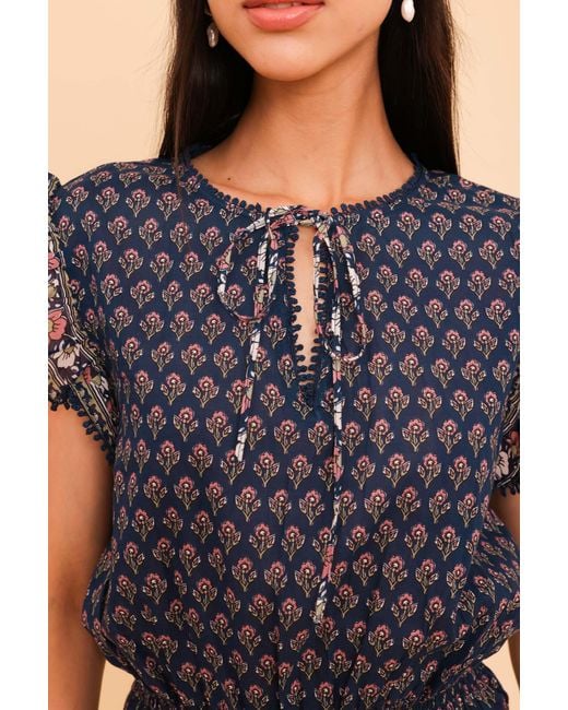 Aspiga Blue Ladies Sustainable Macy Dress Mini Organic Cotton Summer Holiday Beach Cover Up Primrose Floral Stamp