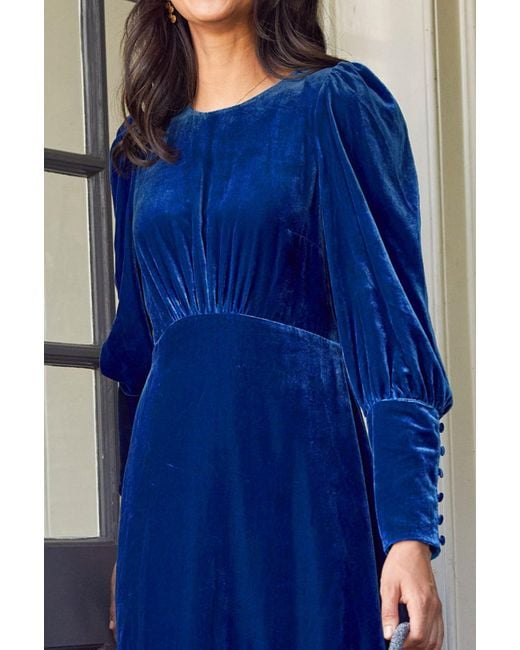 Aspiga Blue Ladies Sustainable Esmee Velvet Dress Sapphire Winter Wedding