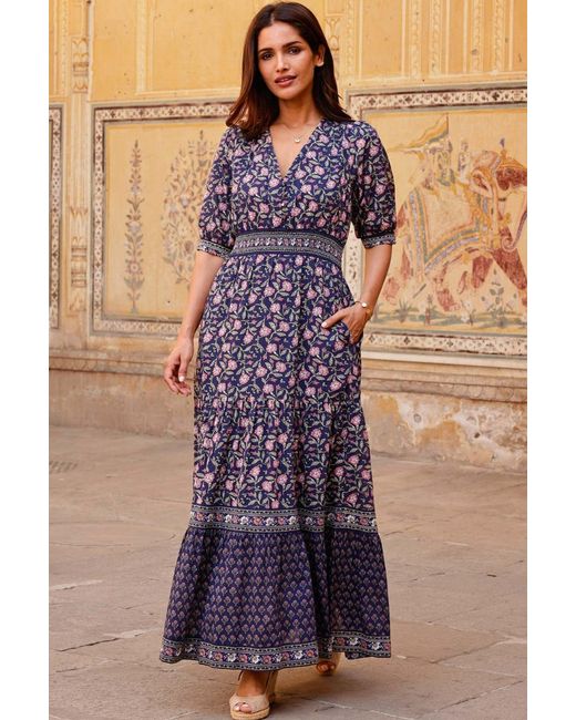 Aspiga Blue Ladies Sustainable Billie Short Sleeve Organic Cotton Summer Holiday Wedding Guest Evening Dress