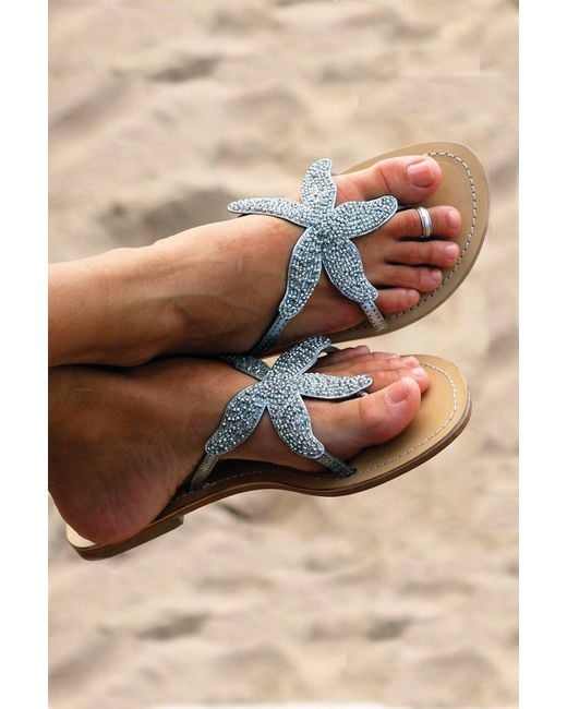 Aspiga Metallic Ladies Ethical Kenyan Beaded Starfish Sandals Summer Holiday Flip Flops