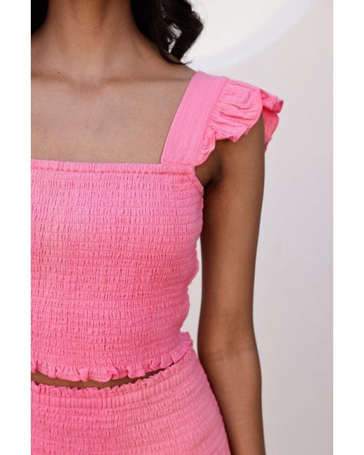 Aspiga Pink Ladies Sustainable Shirred Bryony Cheesecloth Top Cotton Summer Holiday Lemonade Co Ord