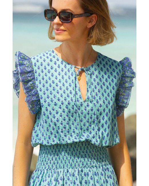 Aspiga Blue Ladies Sustainable Macy Organic Cotton Block Print Dress Buti