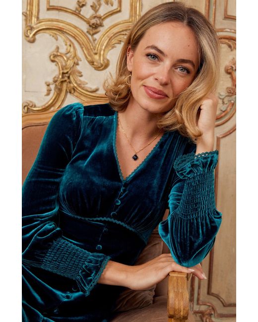 Aspiga Blue Ladies Sustainable Long Sleeve Velvet Sally Anne Dress