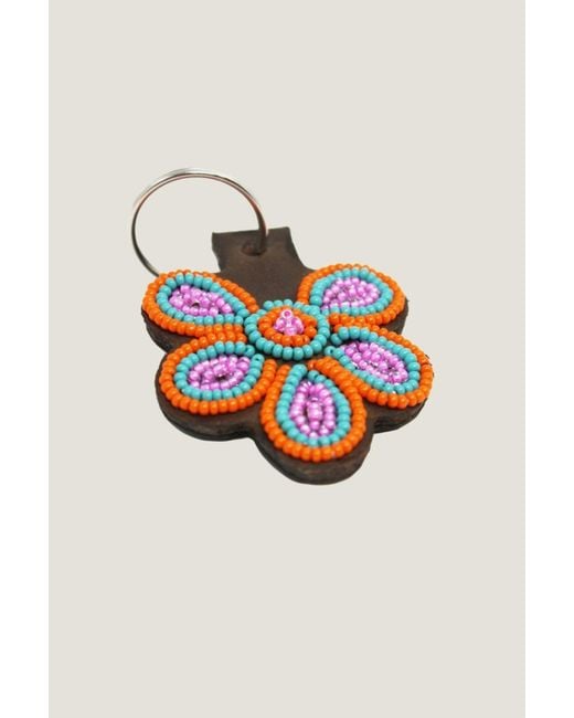 Aspiga Multicolor Sustainable Kenyan Beaded Flower Keyring Leather And Glass Gifiting