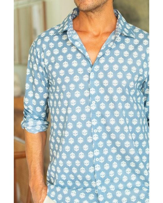 Aspiga Blue Sustainable Organic Cotton Summer Shirt Sunflower Mint for men