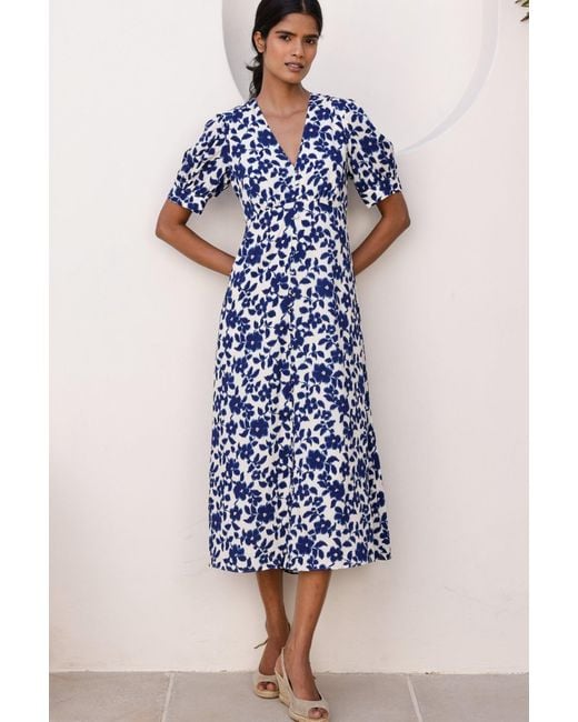 Aspiga Blue Ladies Sustainable Anne Ecovero Tea Viscose Summer Evening Dress Floral Printed Cream