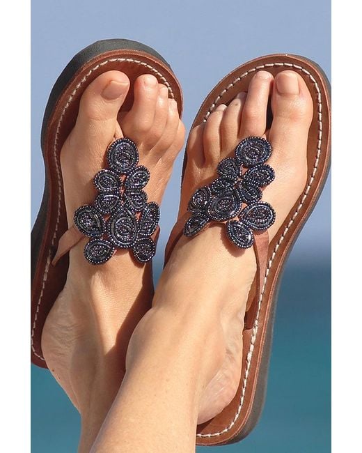 Aspiga Blue Sustainable Mia Kenyan Beaded Heel Sandals Leather And Glass Beads Floral Bullet