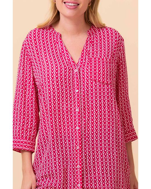 Aspiga Green Ladies Sustainable Mila Shirt Tunic Dress Viscose Santorini Pattern Summer Beach Holiday Cover Up