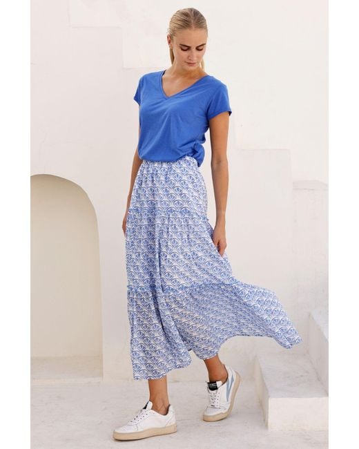 Aspiga Blue Ladies Sustainable Bea Printed Organic Cotton Skirt Floral Summer