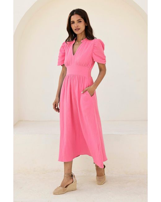Aspiga Pink Ladies Sustainable Esha Cheesecloth Organic Cotton Dress