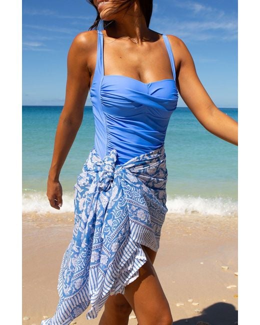 Aspiga Blue Ladies Sustainable Size Sarong Dianthus