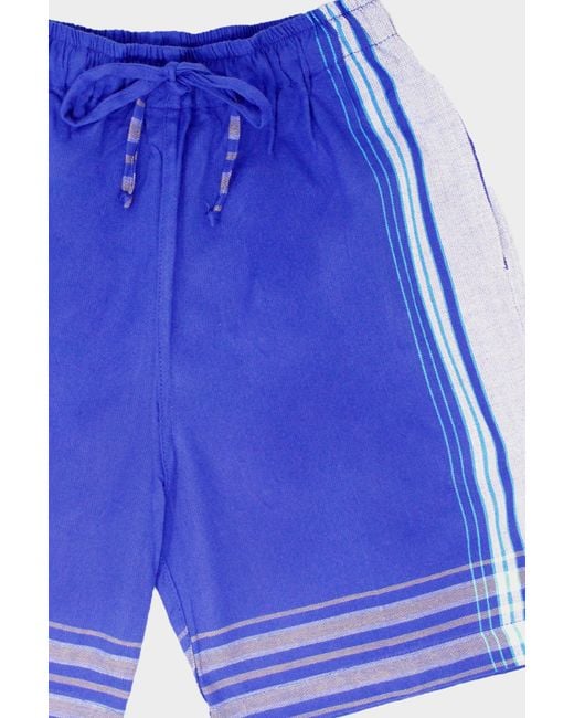 Aspiga Blue Sustainable Kenyan Kikoy Shorts/ Stripe 100% Cotton